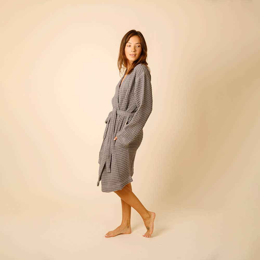 Organic Weightless Waffle Robe- Coal