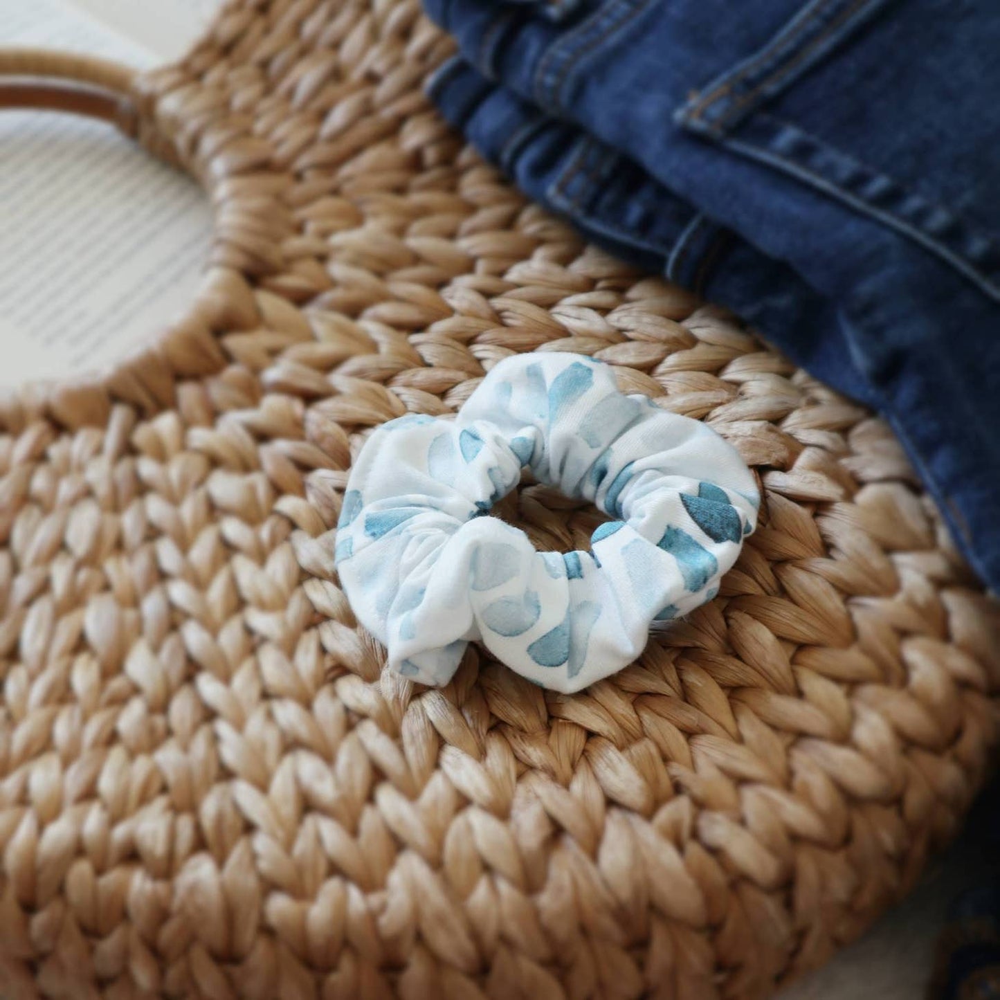 Organic Cotton Hair Scrunchie- Watercolor Chevron