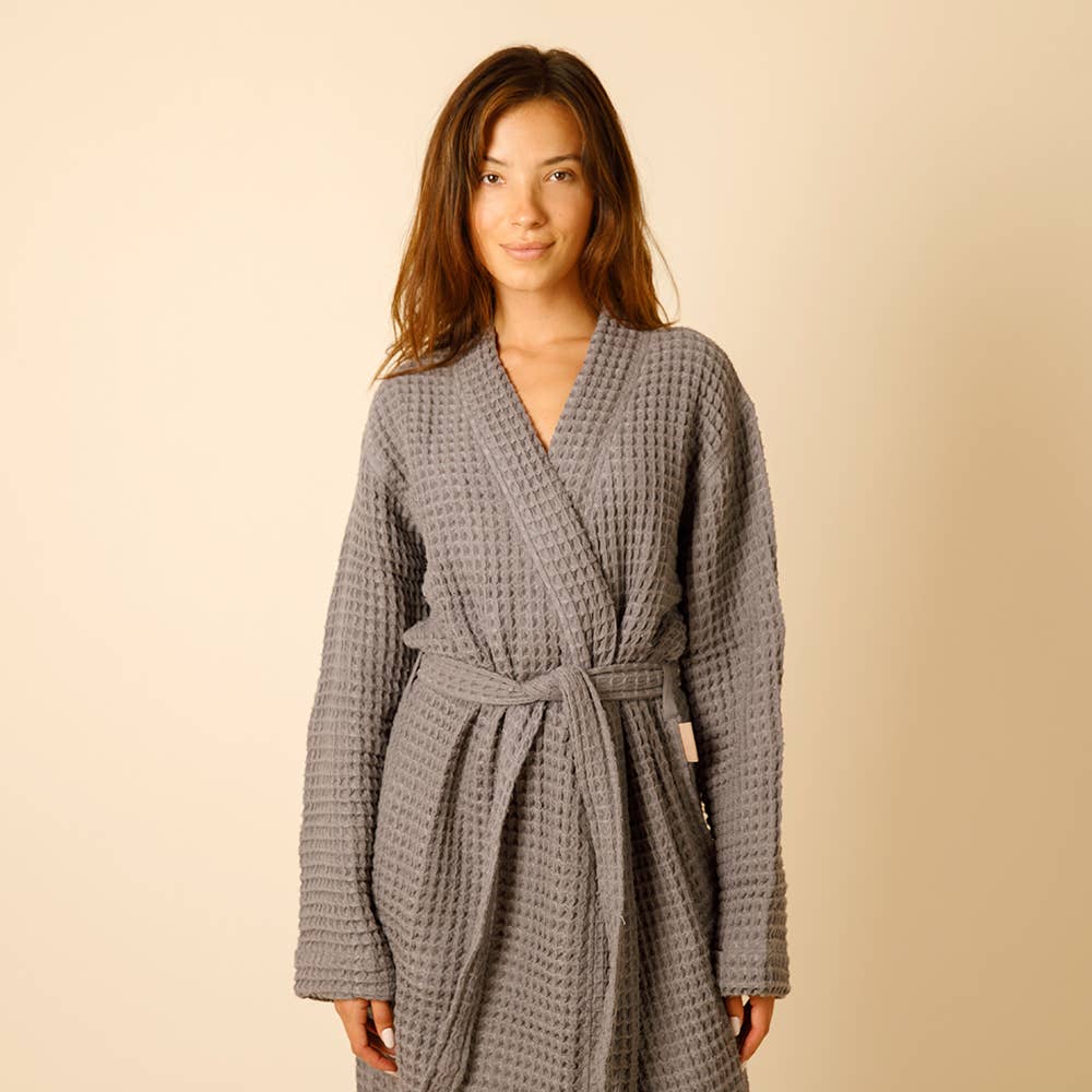 Organic Weightless Waffle Robe- Coal