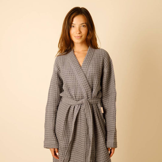 Organic Weightless Waffle Robe- Coal