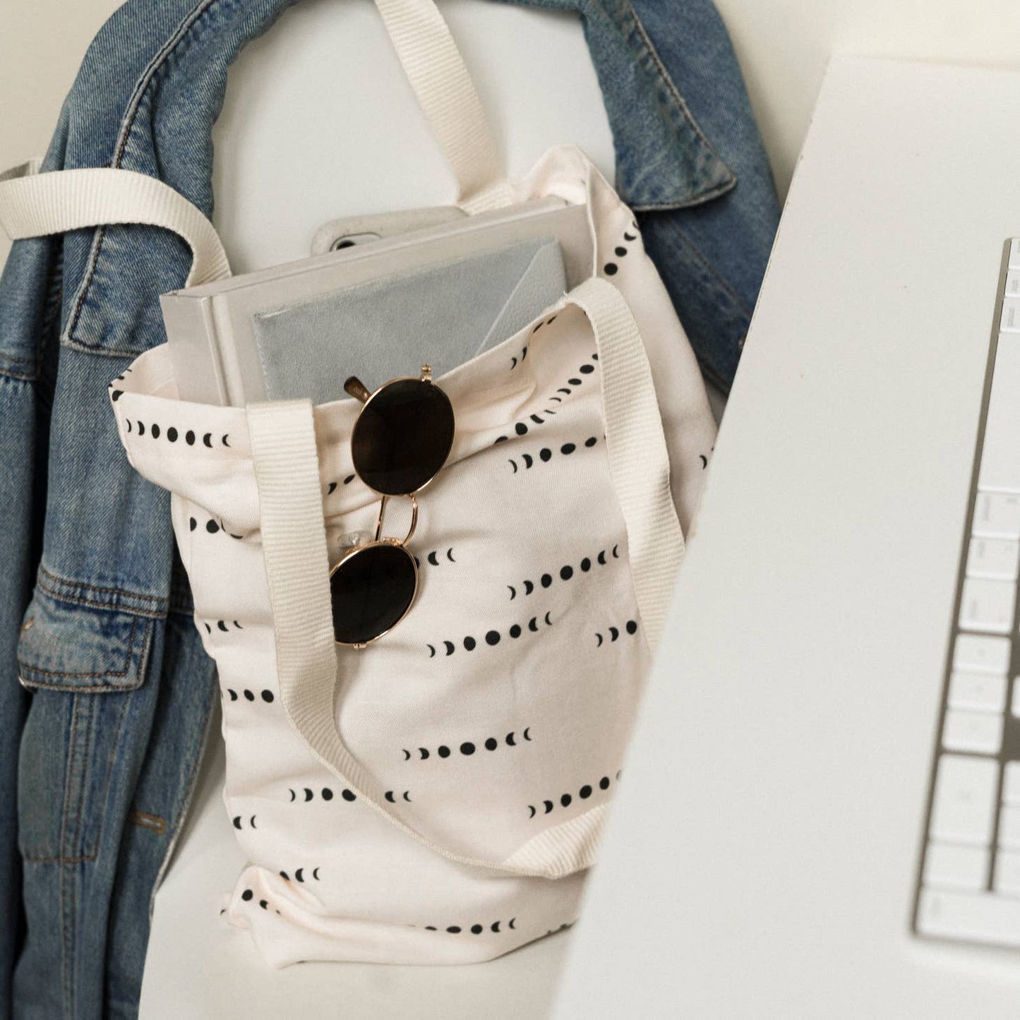 Canvas Tote Bag- Moon & Beige