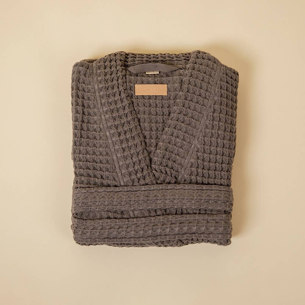 Organic Weightless Waffle Robe- Coal