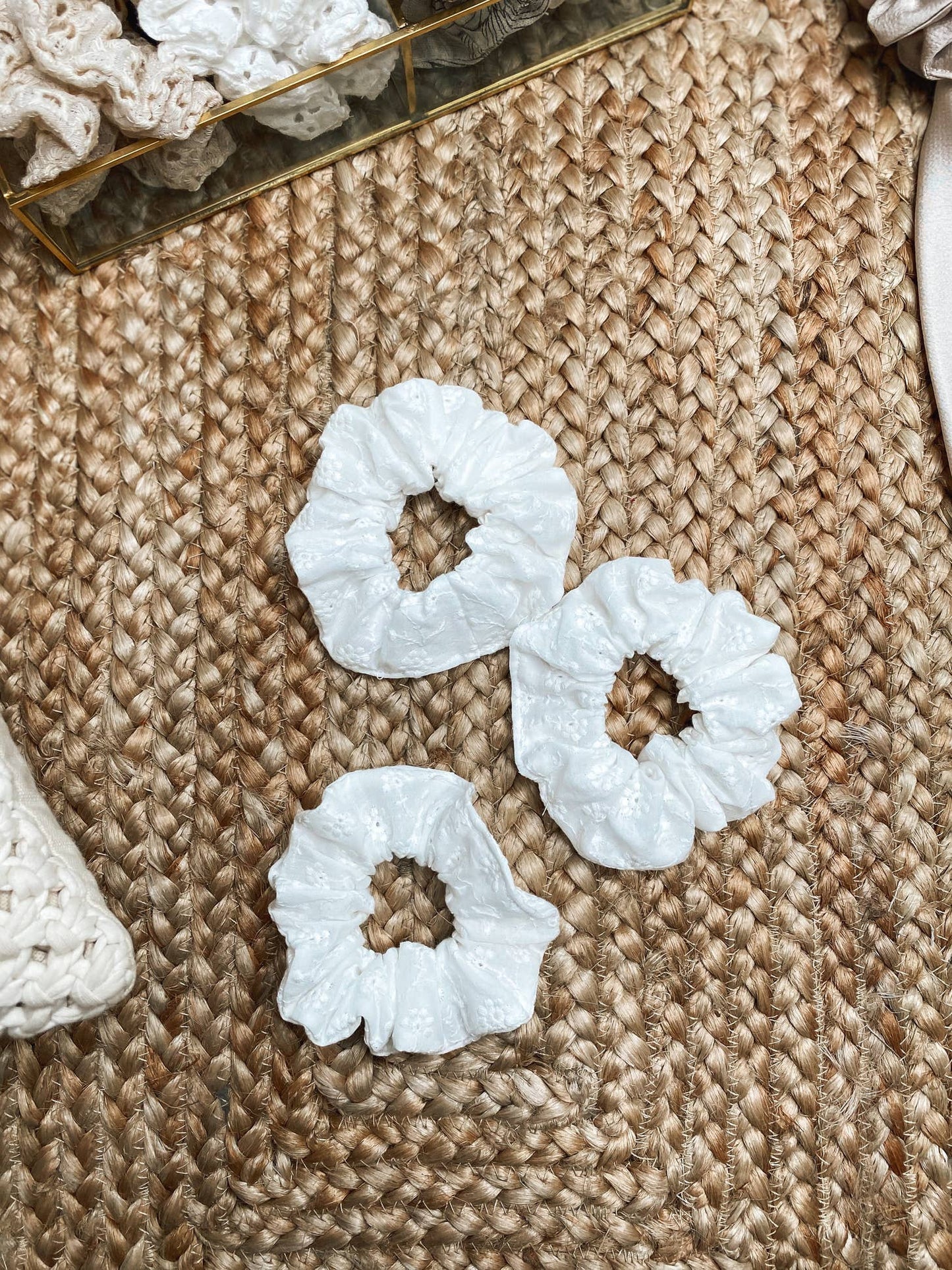 White Floral Cotton Scrunchie