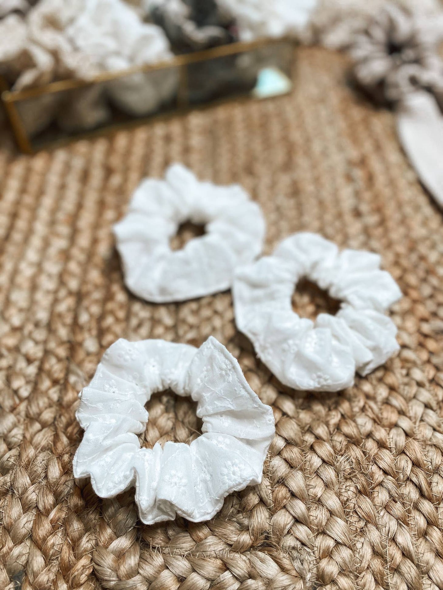 White Floral Cotton Scrunchie